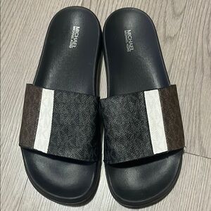 Michael Kors Men's Black and Brown Slide Sandals